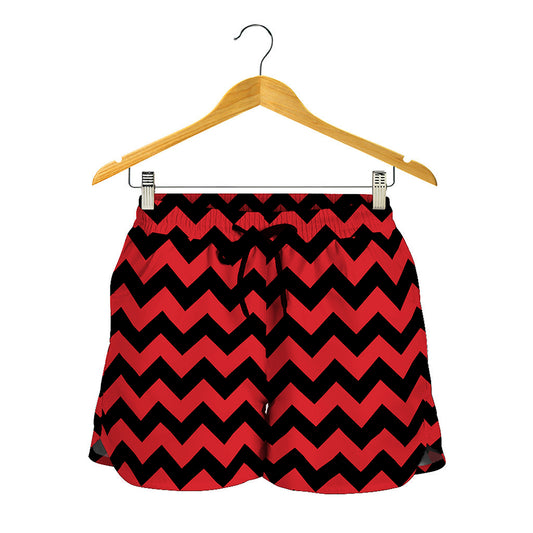 Red And Black Chevron Pattern Print Women's Shorts