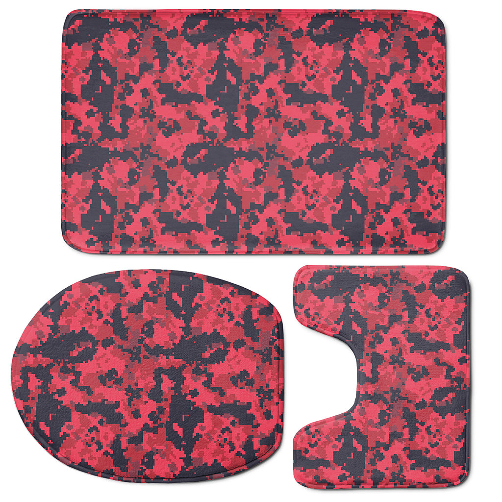 Red And Black Digital Camo Pattern Print 3 Piece Bath Mat Set