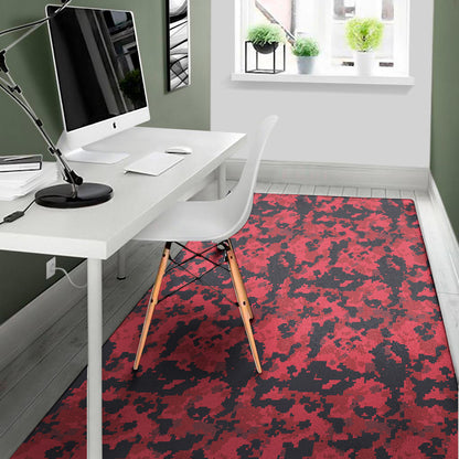 Red And Black Digital Camo Pattern Print Area Rug