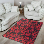 Red And Black Digital Camo Pattern Print Area Rug