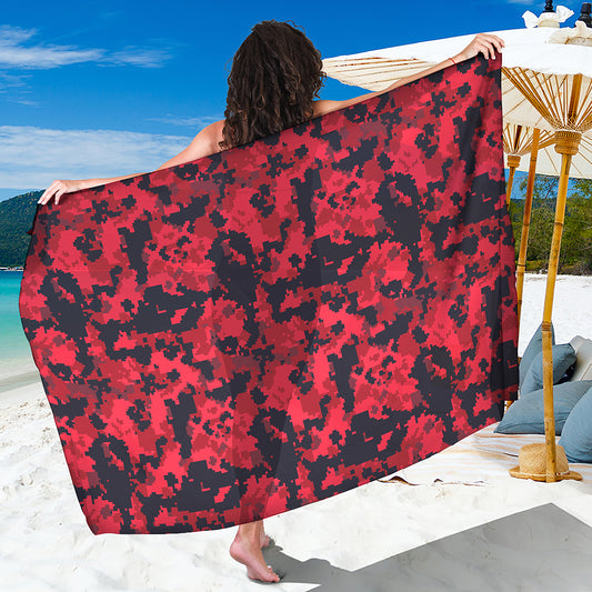 Red And Black Digital Camo Pattern Print Beach Sarong Wrap