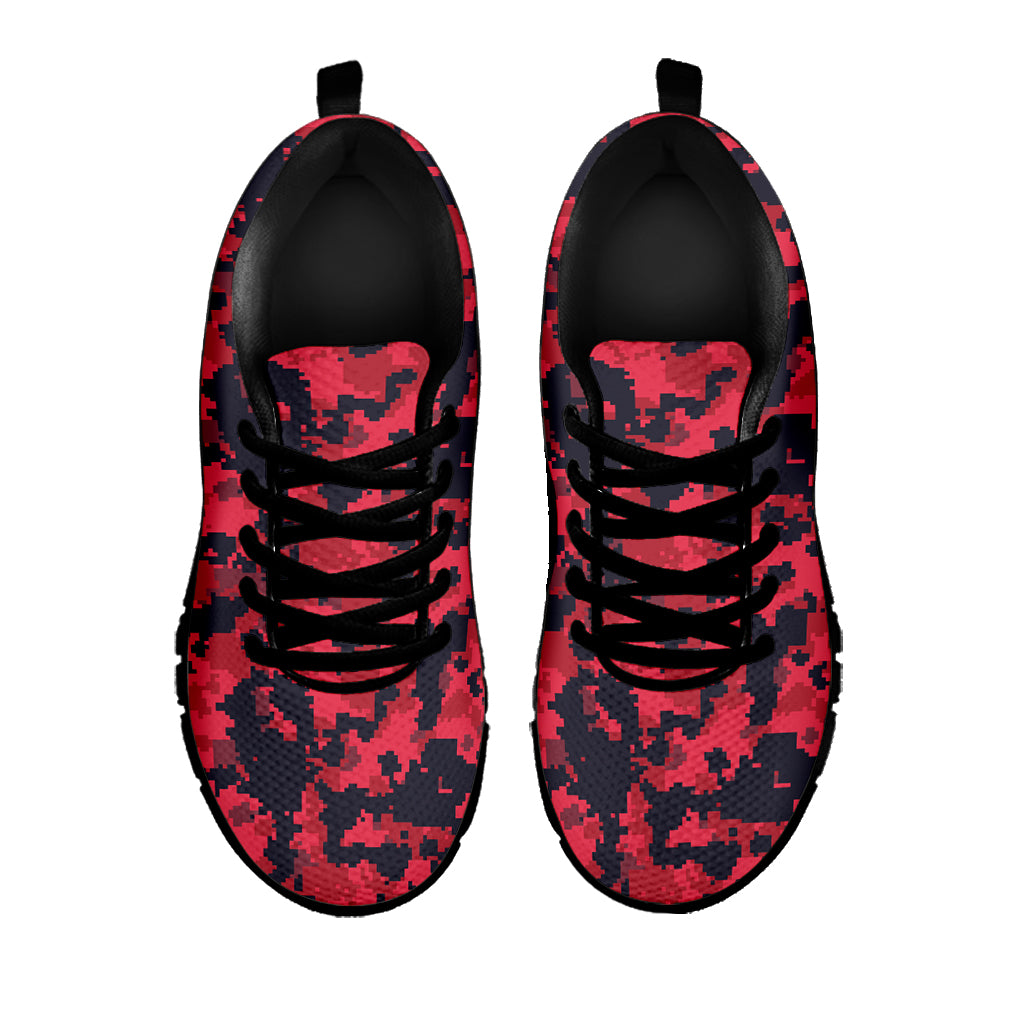 Red And Black Digital Camo Pattern Print Black Sneakers