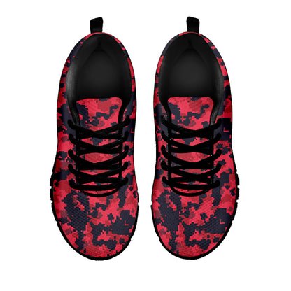 Red And Black Digital Camo Pattern Print Black Sneakers