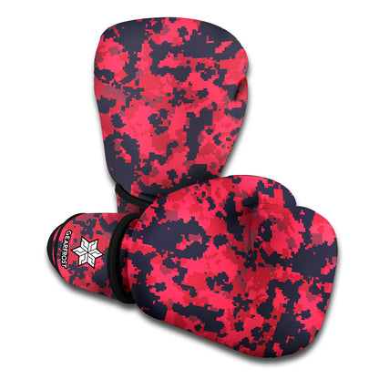 Red And Black Digital Camo Pattern Print Boxing Gloves