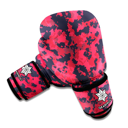 Red And Black Digital Camo Pattern Print Boxing Gloves