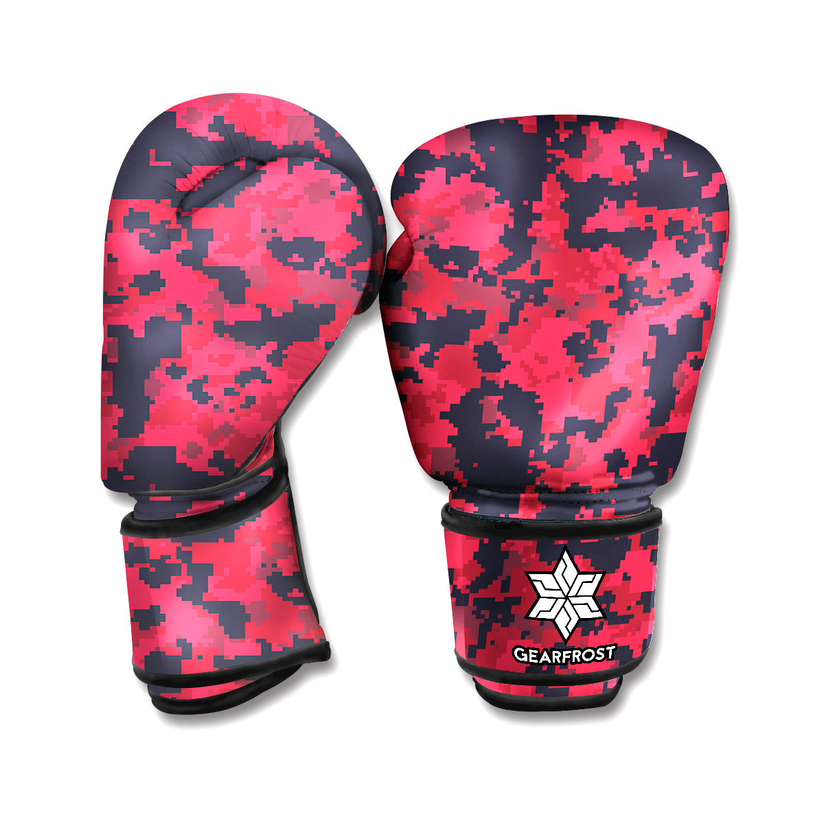Red And Black Digital Camo Pattern Print Boxing Gloves