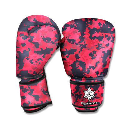 Red And Black Digital Camo Pattern Print Boxing Gloves