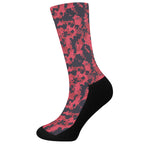 Red And Black Digital Camo Pattern Print Crew Socks