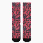 Red And Black Digital Camo Pattern Print Crew Socks