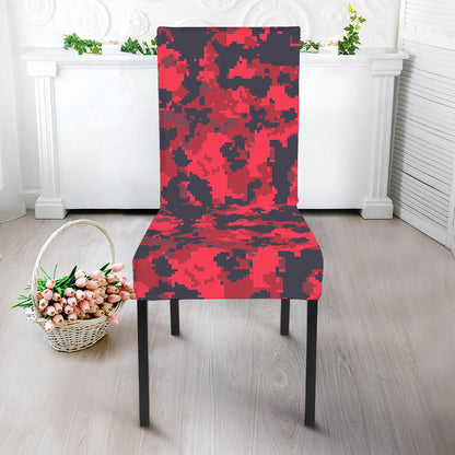 Red And Black Digital Camo Pattern Print Dining Chair Slipcover