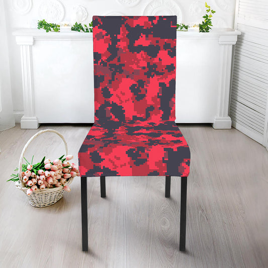 Red And Black Digital Camo Pattern Print Dining Chair Slipcover