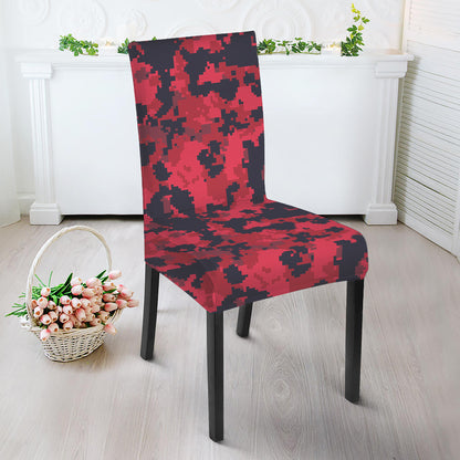 Red And Black Digital Camo Pattern Print Dining Chair Slipcover