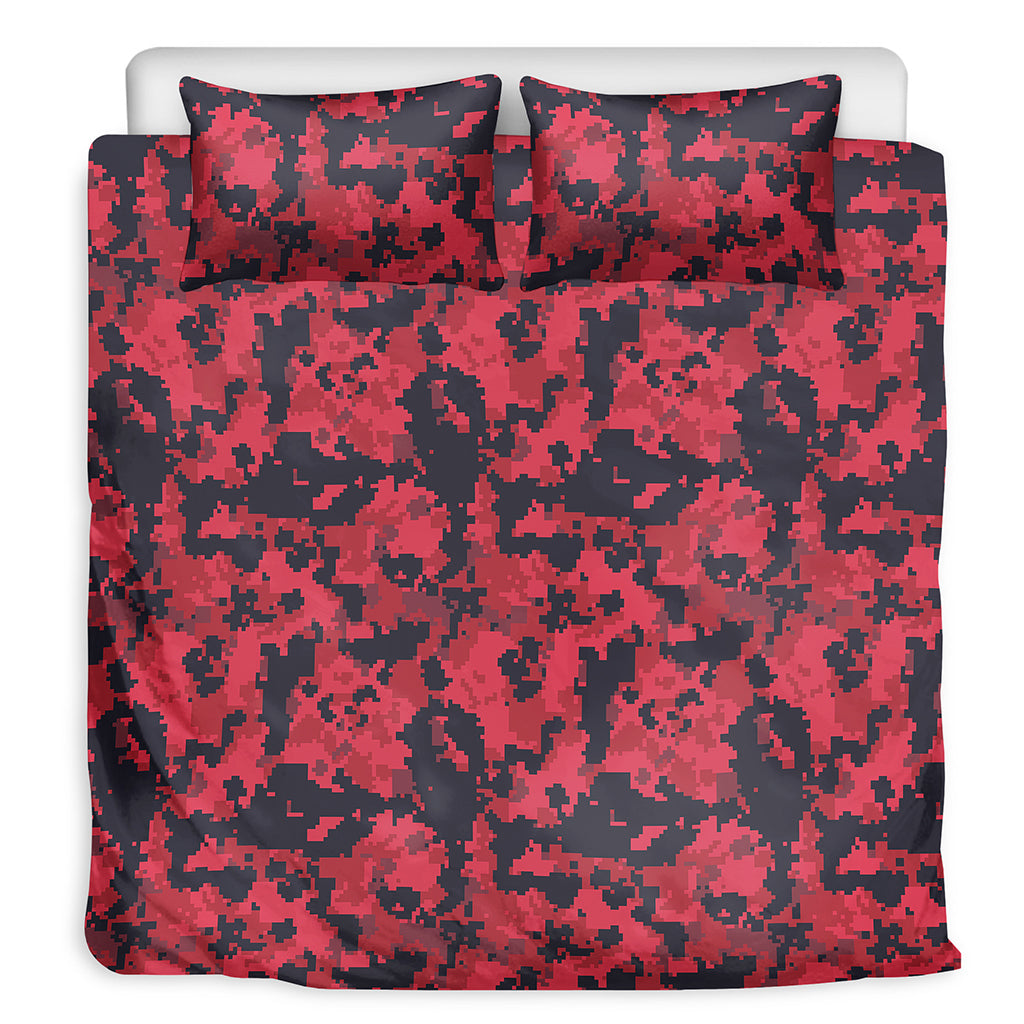 Red And Black Digital Camo Pattern Print Duvet Cover Bedding Set