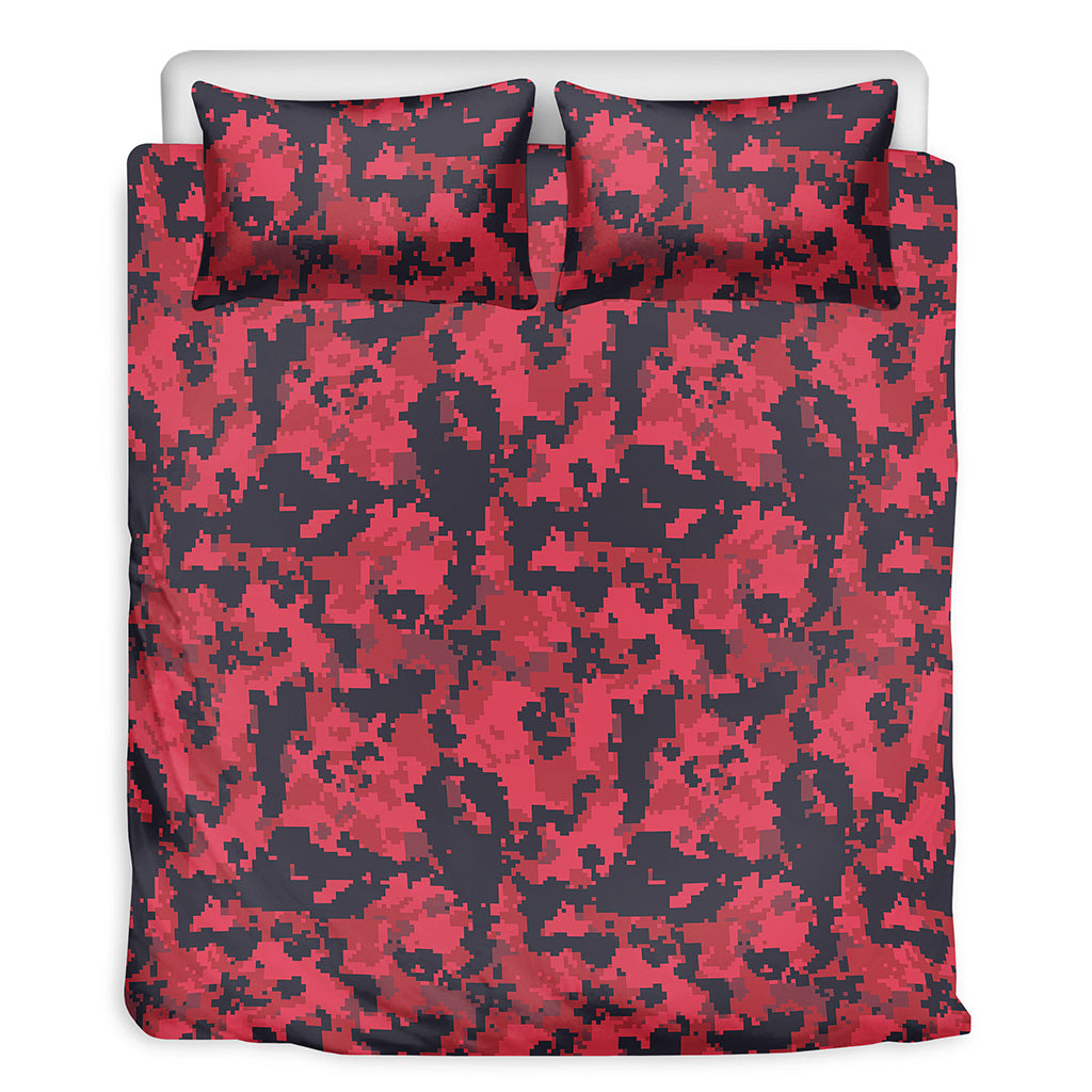 Red And Black Digital Camo Pattern Print Duvet Cover Bedding Set