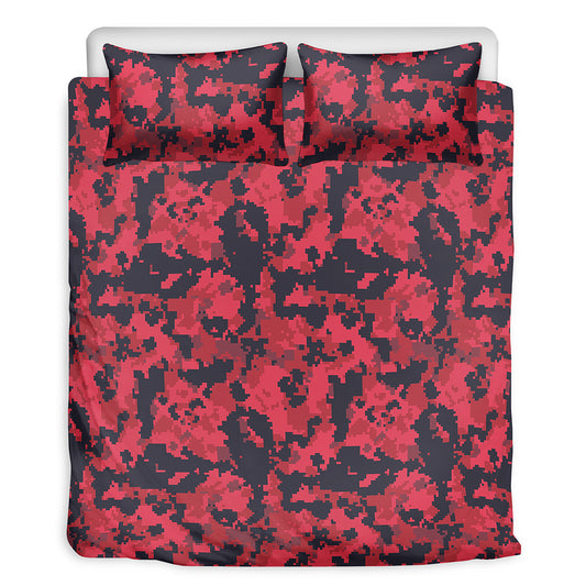 Red And Black Digital Camo Pattern Print Duvet Cover Bedding Set