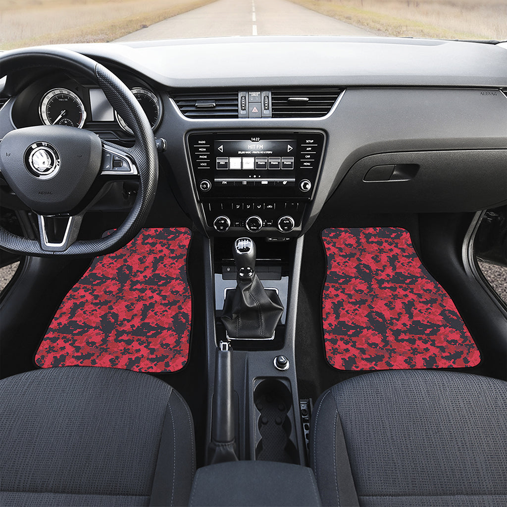 Red And Black Digital Camo Pattern Print Front and Back Car Floor Mats