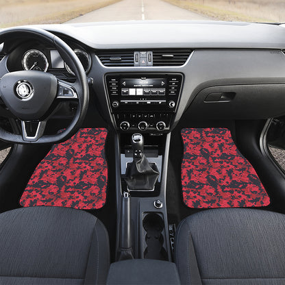 Red And Black Digital Camo Pattern Print Front and Back Car Floor Mats