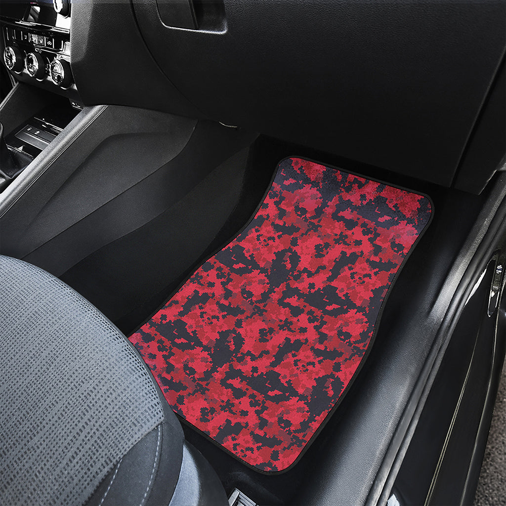 Red And Black Digital Camo Pattern Print Front and Back Car Floor Mats