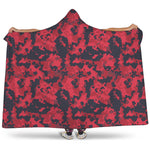 Red And Black Digital Camo Pattern Print Hooded Blanket
