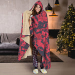 Red And Black Digital Camo Pattern Print Hooded Blanket