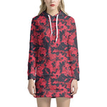 Red And Black Digital Camo Pattern Print Hoodie Dress