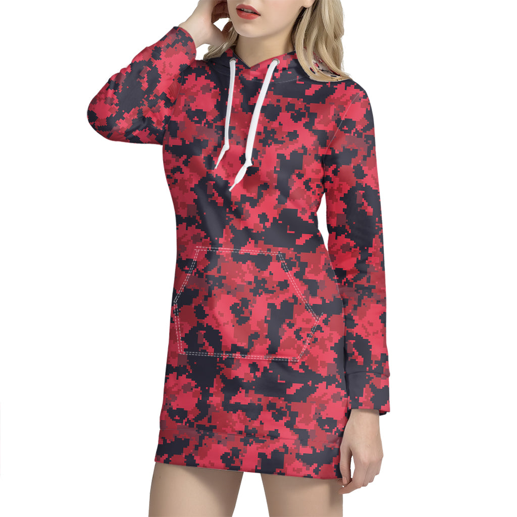 Red And Black Digital Camo Pattern Print Pullover Hoodie Dress – GearFrost