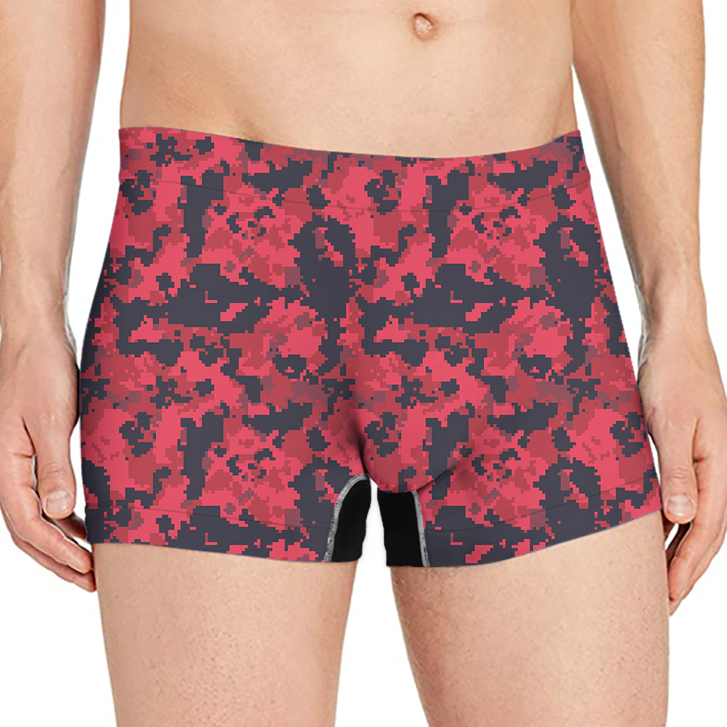 Red And Black Digital Camo Pattern Print Men's Boxer Briefs