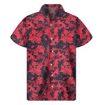Red And Black Digital Camo Pattern Print Men's Short Sleeve Shirt