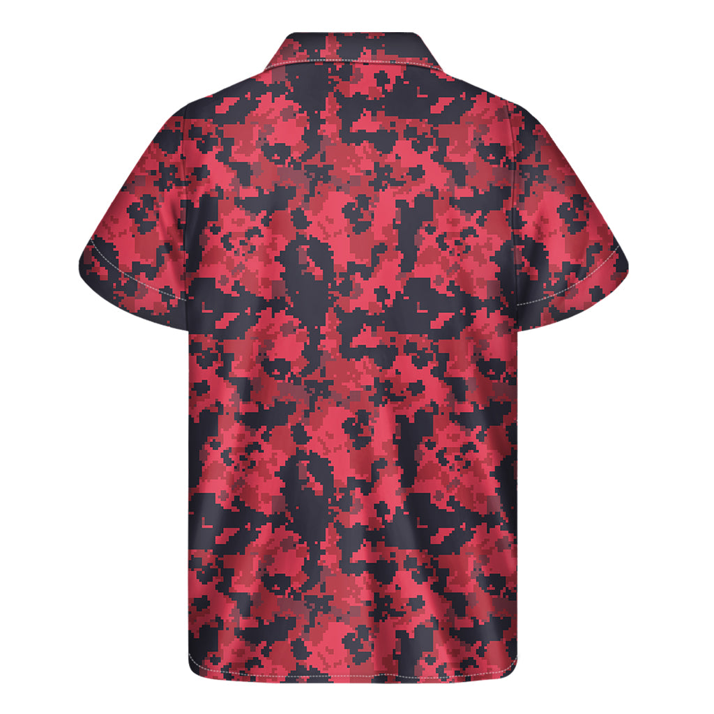 Red And Black Digital Camo Pattern Print Men's Short Sleeve Shirt