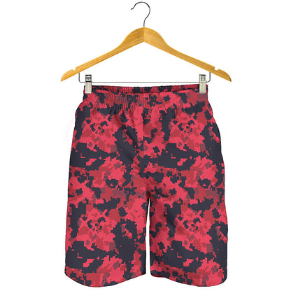 Red And Black Digital Camo Pattern Print Men's Shorts