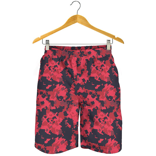 Red And Black Digital Camo Pattern Print Men's Shorts