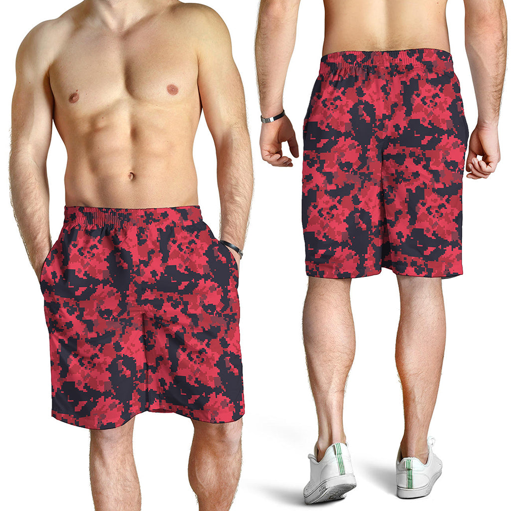 Red And Black Digital Camo Pattern Print Men's Shorts