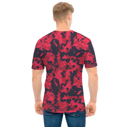 Red And Black Digital Camo Pattern Print Men's T-Shirt