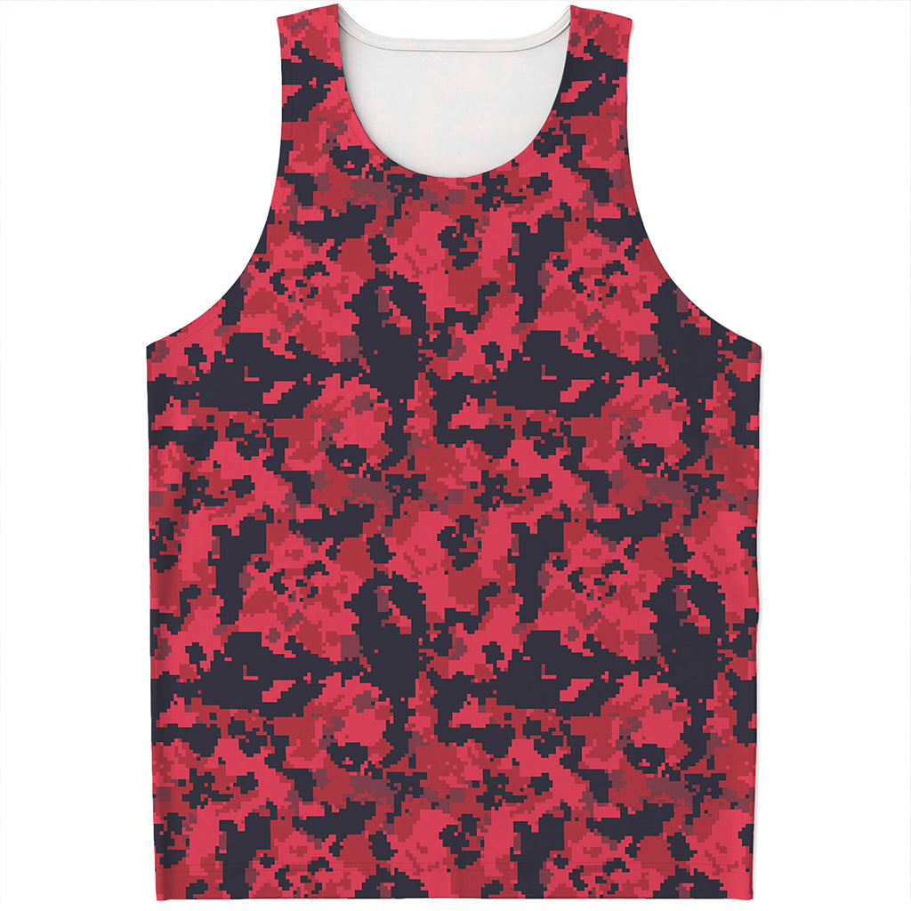 Red And Black Digital Camo Pattern Print Men's Tank Top