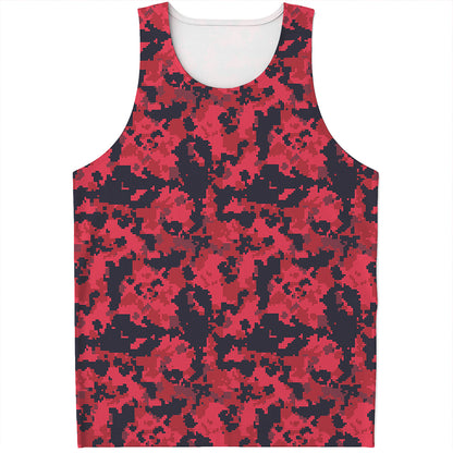 Red And Black Digital Camo Pattern Print Men's Tank Top