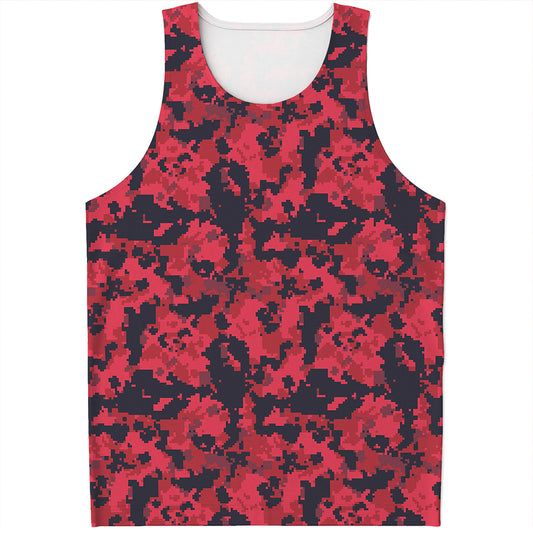 Red And Black Digital Camo Pattern Print Men's Tank Top