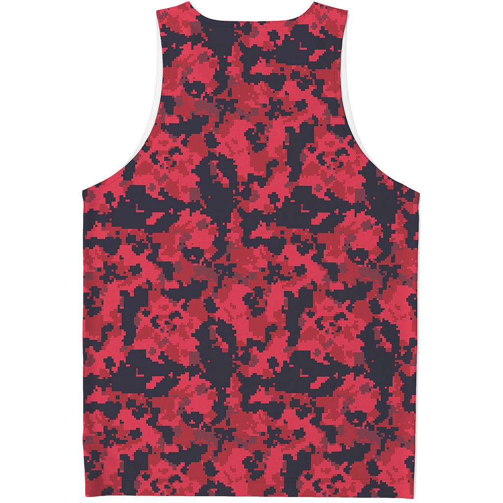 Red And Black Digital Camo Pattern Print Men's Tank Top