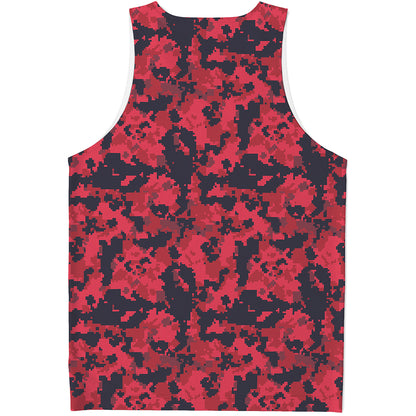 Red And Black Digital Camo Pattern Print Men's Tank Top