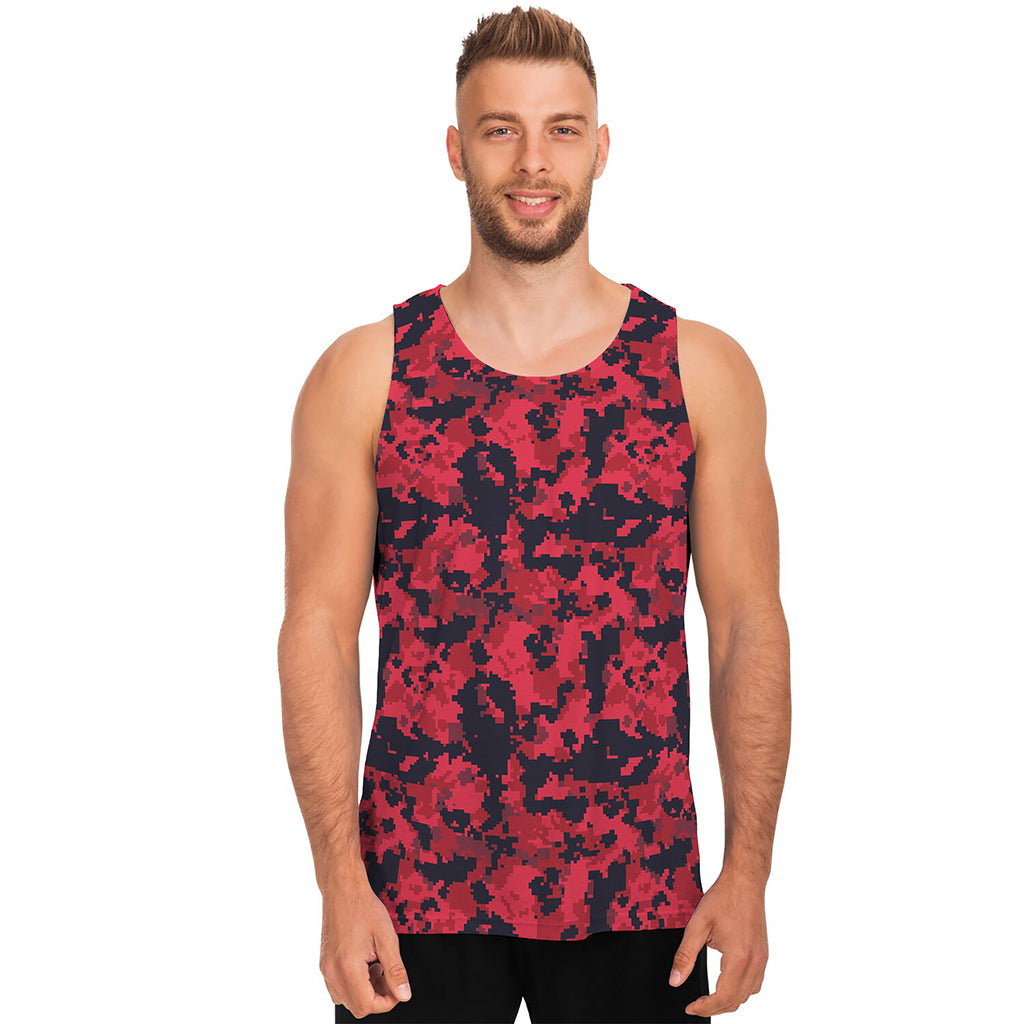 Red And Black Digital Camo Pattern Print Men's Tank Top