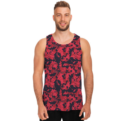Red And Black Digital Camo Pattern Print Men's Tank Top