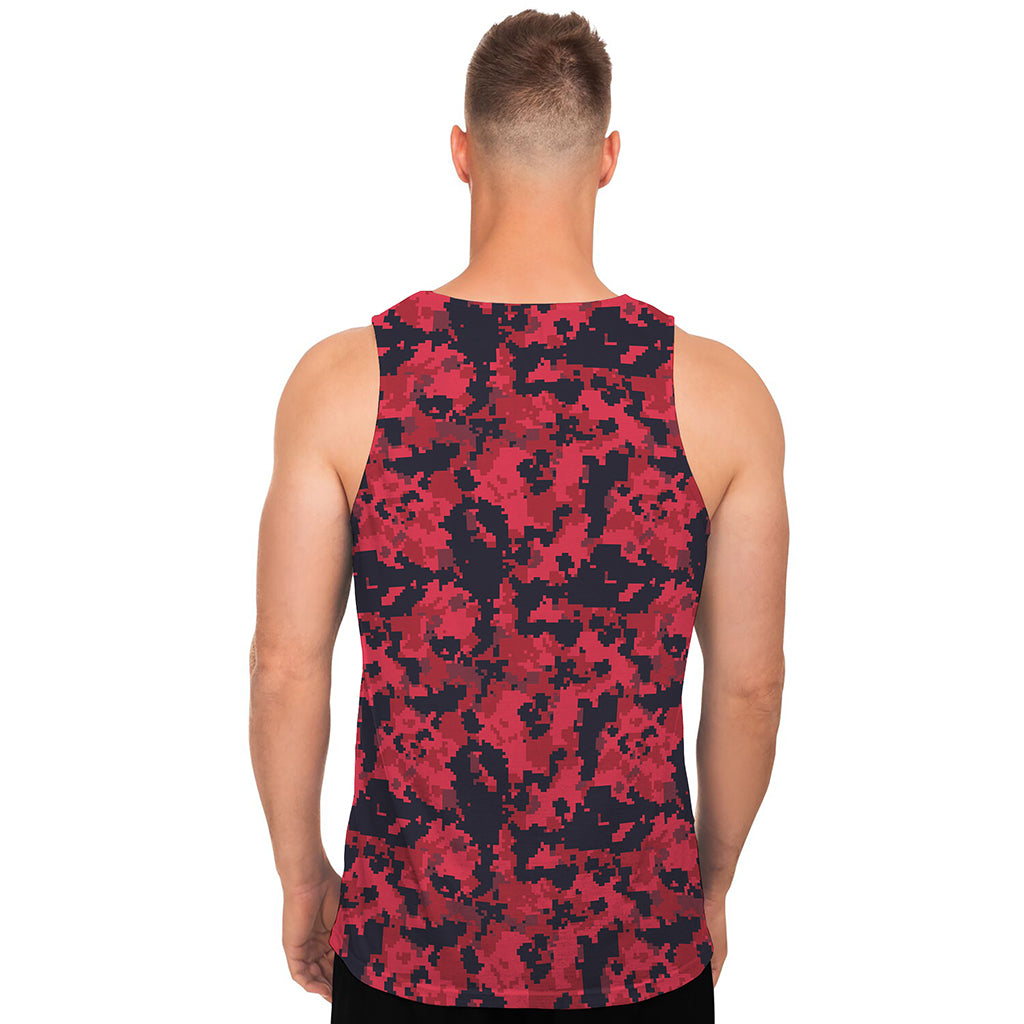 Red And Black Digital Camo Pattern Print Men's Tank Top