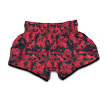 Red And Black Digital Camo Pattern Print Muay Thai Boxing Shorts