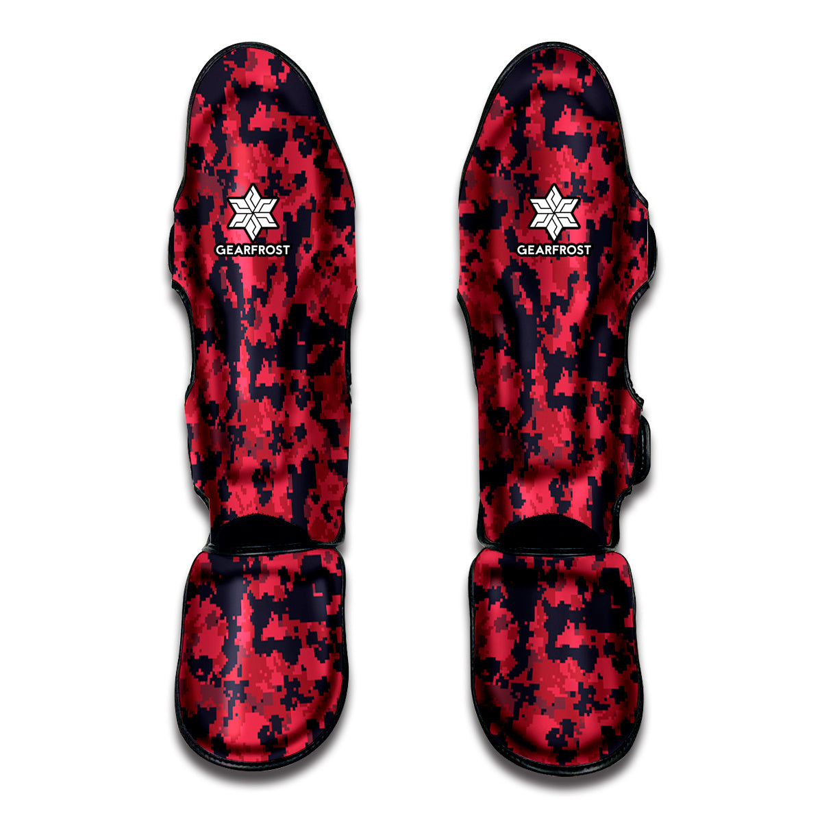Red And Black Digital Camo Pattern Print Muay Thai Shin Guard