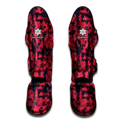 Red And Black Digital Camo Pattern Print Muay Thai Shin Guard