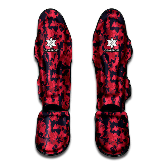 Red And Black Digital Camo Pattern Print Muay Thai Shin Guard