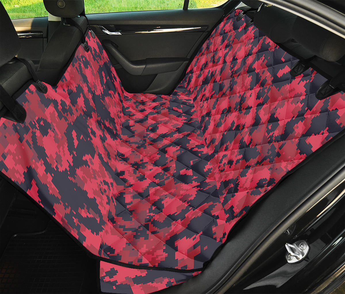 Red And Black Digital Camo Pattern Print Pet Car Back Seat Cover