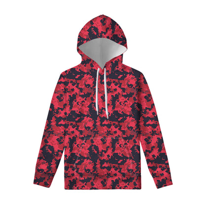 Red And Black Digital Camo Pattern Print Pullover Hoodie
