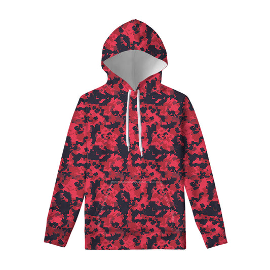 Red And Black Digital Camo Pattern Print Pullover Hoodie