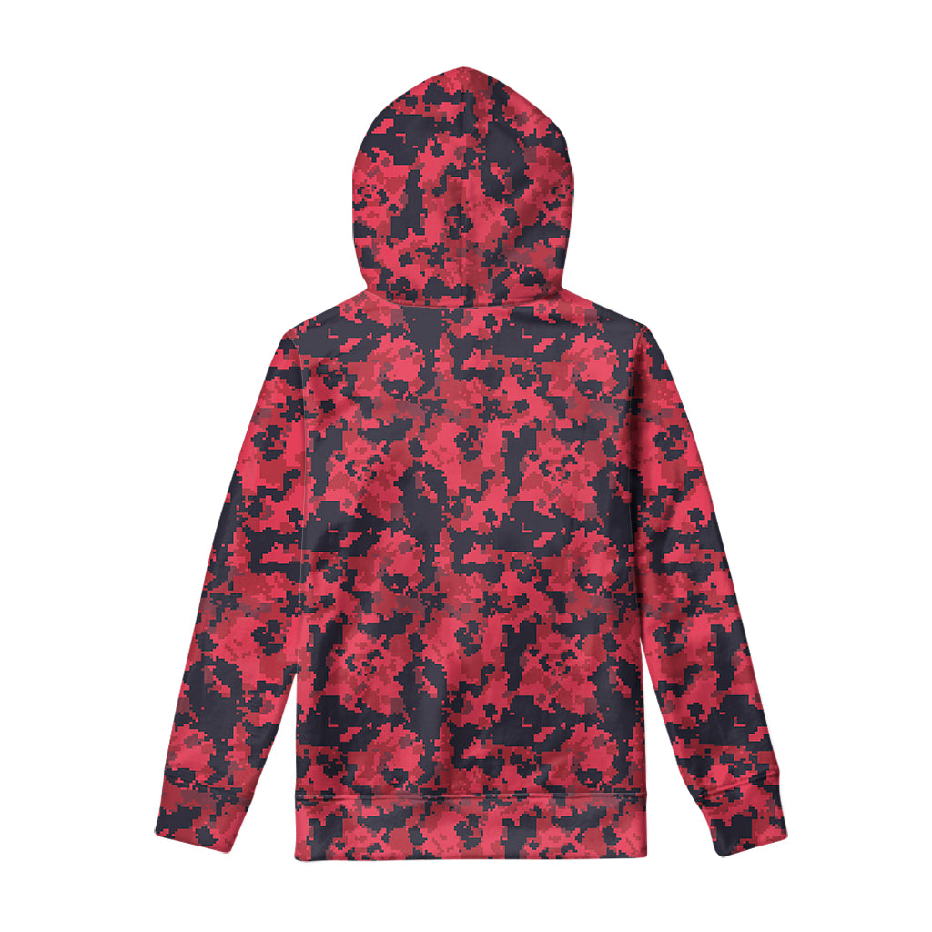 Red And Black Digital Camo Pattern Print Pullover Hoodie