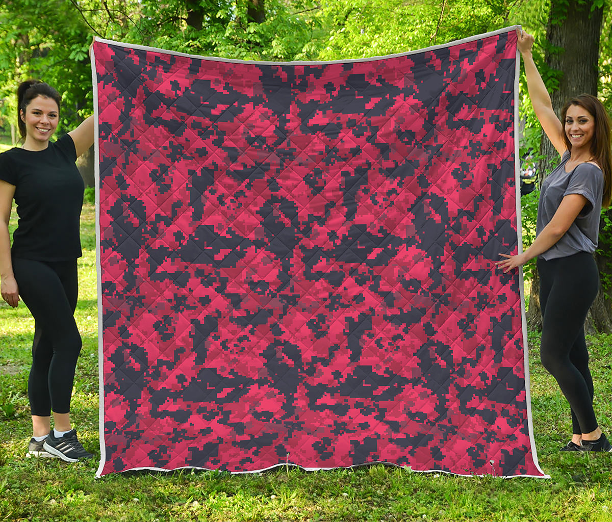 Red And Black Digital Camo Pattern Print Quilt